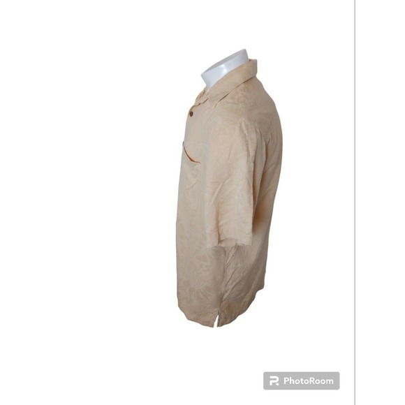 Caribbean Button Short Shirt Men Sz Large Silk Cotton Yellow Tropical Embossed - Picture 2 of 8